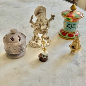 Tibetan Prayer Wheel, Set with Incense Holders